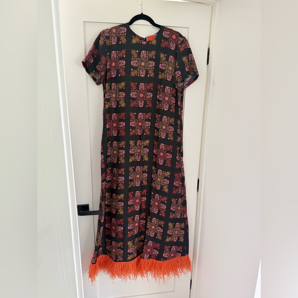 La DoubleJ Feather-Trim Maxi Swing Dress